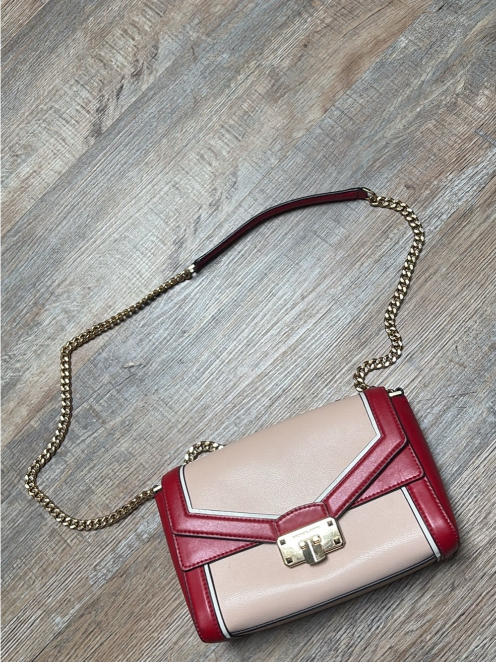 Michael Kors Red Leather Crossbody with Gold Chain